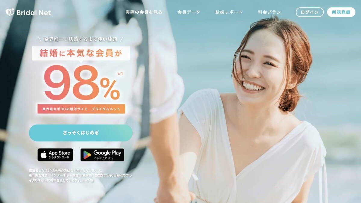 ブライダルネット公式サイトのファーストビュー